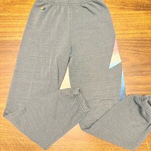 Kid’s Aviator Nation Gray Sweatpants with Rainbow Side Lighting Bolt Size 12